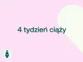 4 tydzień ciąży usg co widać. Na jasnoróżowym tle, z boku serce, tekst "4 tydzień ciąży", ikony D+ i kobiety w ciąży.