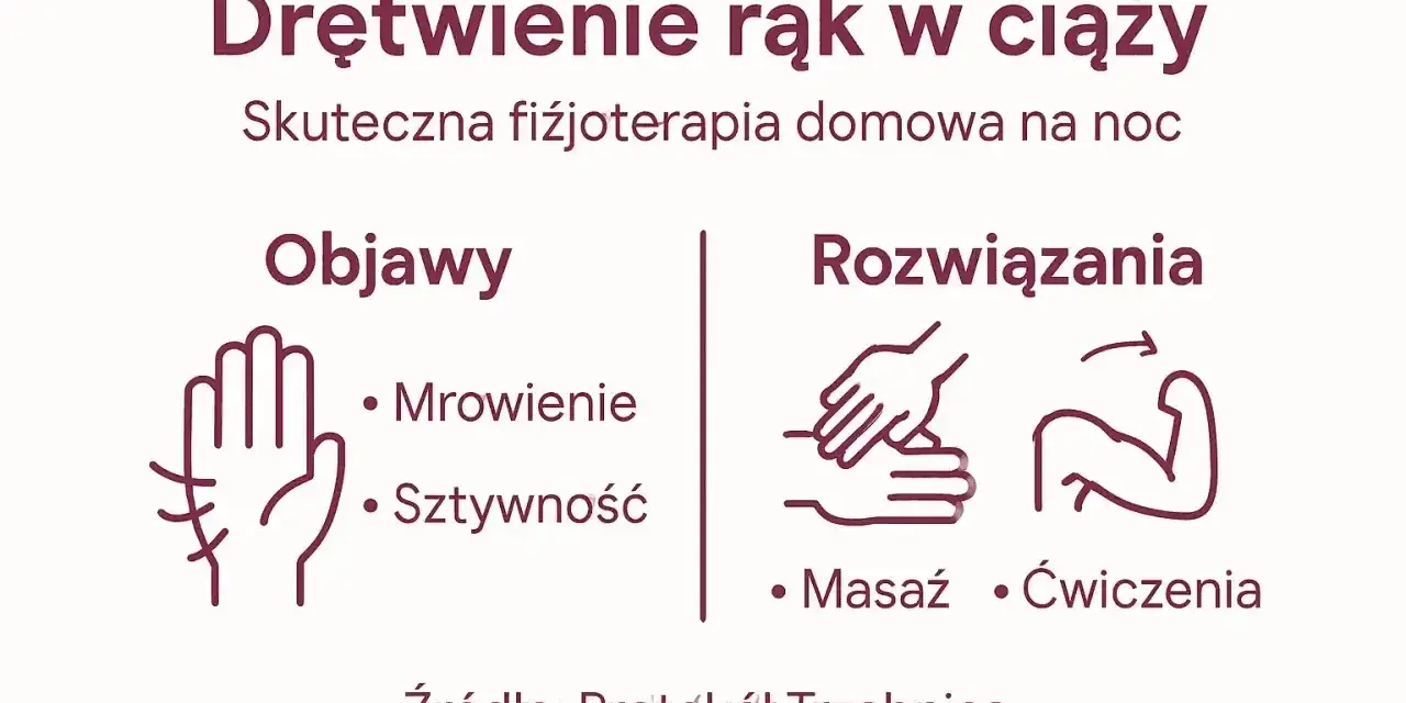 Drętwienie rąk w ciąży: objawy (mrowienie, sztywność) i rozwiązania (masaż, ćwiczenia). Fizjoterapia domowa na noc.